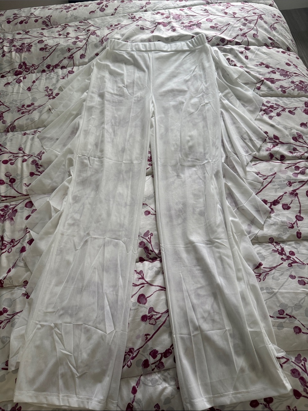 SHEIN White Ruffled Wide-Leg Swim Coverup Pants BRAND NEW